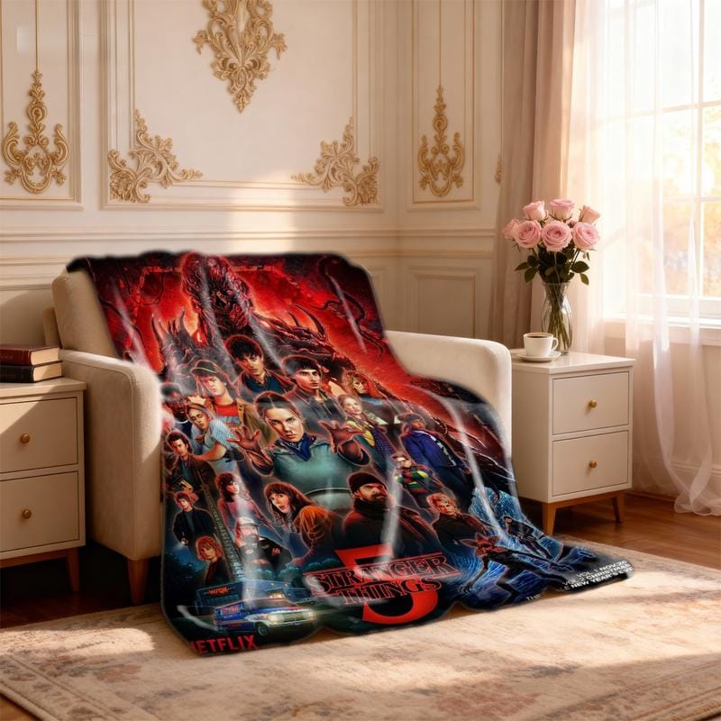 Stranger Things Season 5 Flannel Blanket, Large Soft Lightweight Warm, Perfect for Bed Sofa Office Camping Travel, Christmas Winter Gift