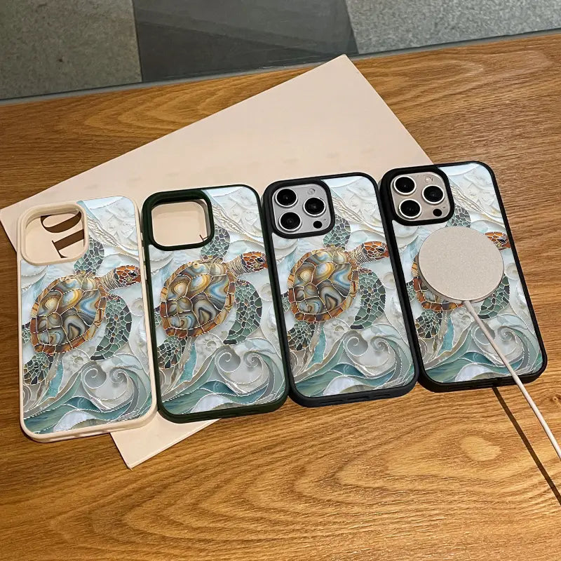 Mosaic Sea Turtle Magnetic Phone Case MagSafe Compatible Anti-Fall Protective Cover for iPhone 11-17 Pro Max Chic Girly Style