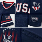 USA Flag Soccer Jersey for Men & Women with Statue of Liberty Graphic V-Neck Athletic Tee