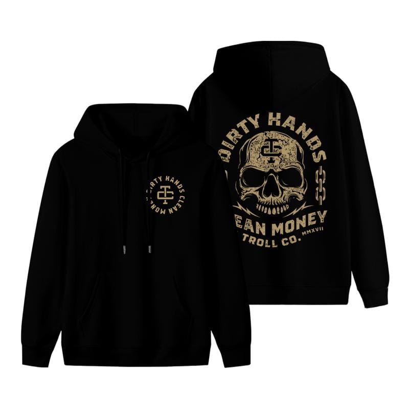 „Dirty Hands Clean Money“-Hoodie mit auffälligem Totenkopf-Motiv für Herren – Robuster Streetwear-Pullover – Motivierende Kleidung für den harten Job – Hergestellt in den USA 