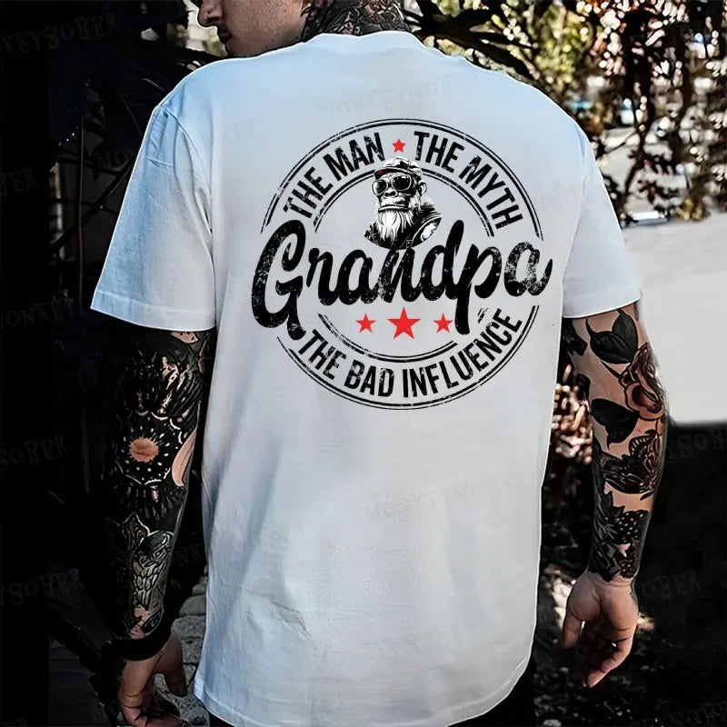 The Man The Myth Grandpa Bad Influence Monkey T Shirt Men Funny Cotton Graphic Tee Summer Casual Streetwear