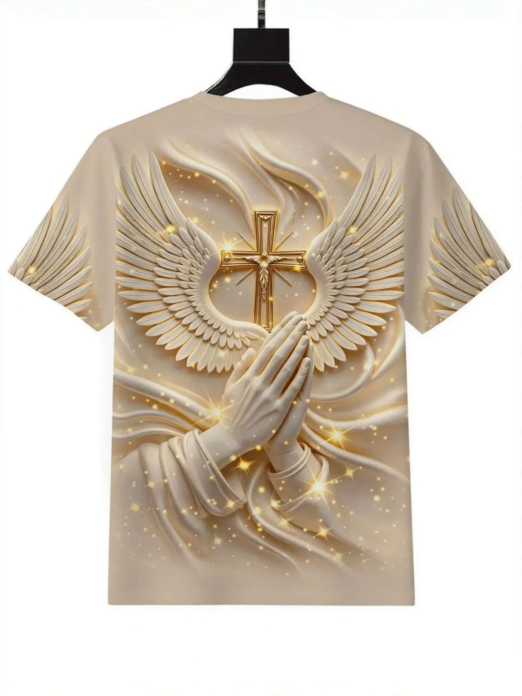Men's 3D Cross & Angel Wings Graphic T-Shirt, Slim-Fit Short Sleeve Christian Crew Neck Summer Tee