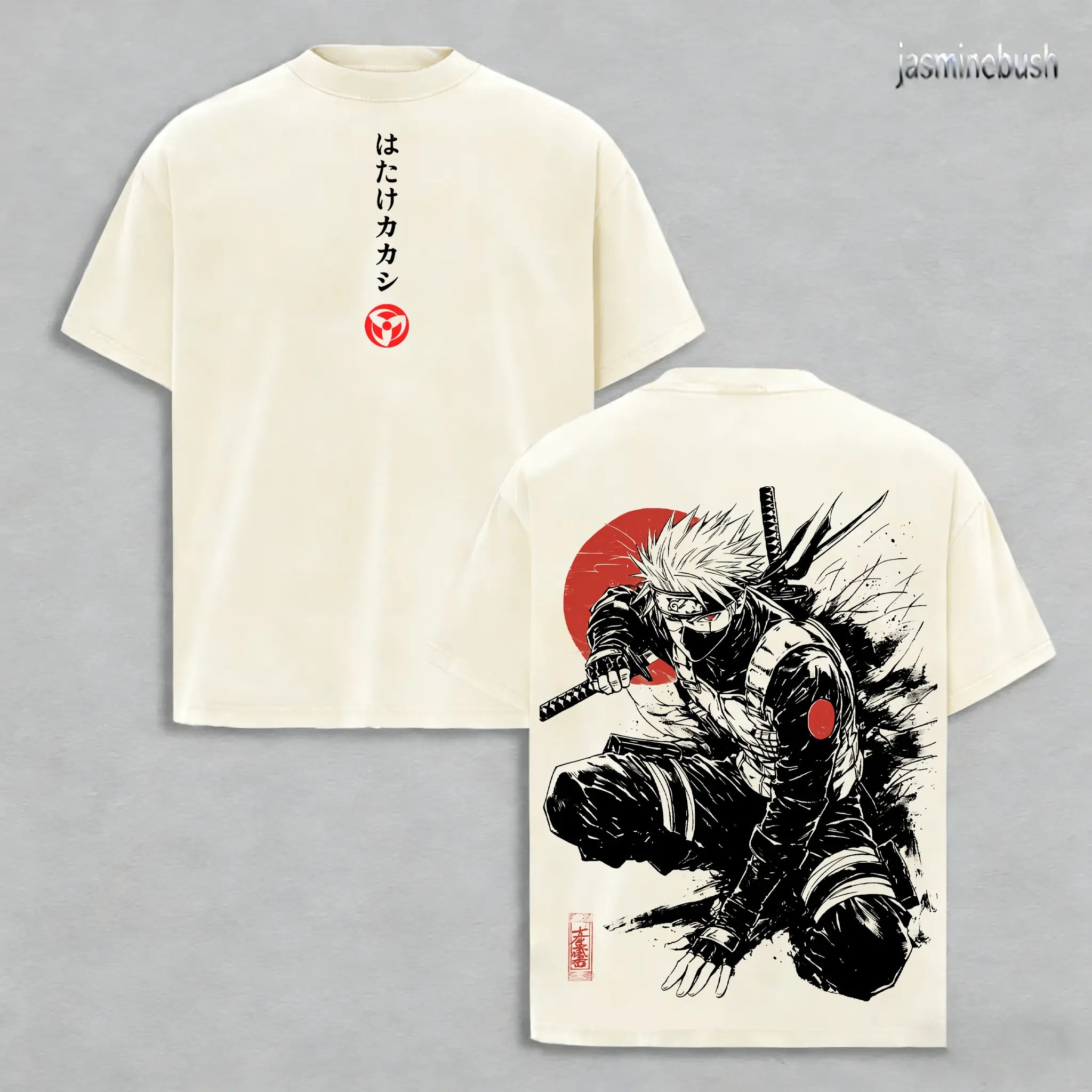 Kakashi Hatake T-Shirt, Naruto Anime Vintage Washed Tee, Sharingan Ninja Graphic Shirt, Oversized Japanese Streetwear, Dark Aesthetic Manga Top, Unisex Casual Anime Fashion