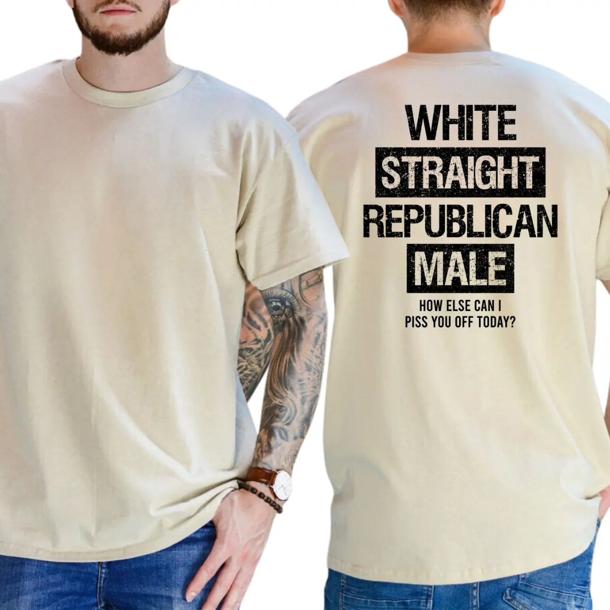 White Straight Republican Male T-Shirt, Mens Shirts Funny, Conservative Political Graphics Tee, Political Graphics Shirt, Men's Gifts, Casual Menswear, For Men