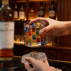 Hand-Painted Embossed Rotating Whiskey Glass – Minimal Luxury Crystal Tumbler with Smooth Spin Design
