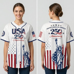 USA 250th Anniversary Baseball Jersey, Patriotic Statue of Liberty Print Shirt, Unisex Independence Day 4th of July Outfit, 1776–2026 Semiquincentennial Patriotic Jersey
