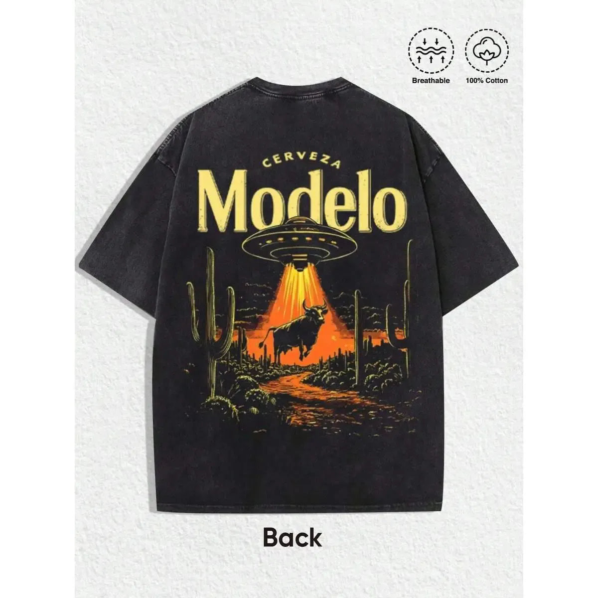 Vintage Cerveza Modelo UFO Abduction Tee | Retro Desert Graphic T-shirt