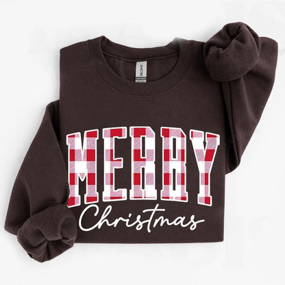 Merry Christmas Sweatshirt, Buffalo Plaid Sweater, Christmas Family crewneck, Xmas Gift Idea, Woman Xmas Shirt, Cute Winter Holiday Sweatshirt