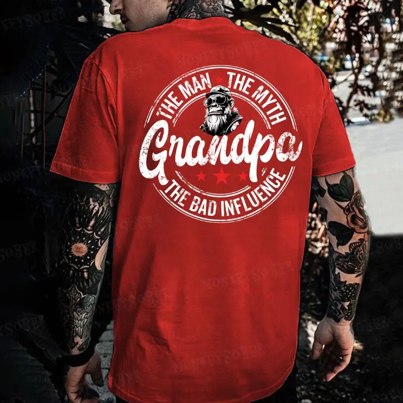 The Man The Myth Grandpa Bad Influence Monkey T Shirt Men Funny Cotton Graphic Tee Summer Casual Streetwear