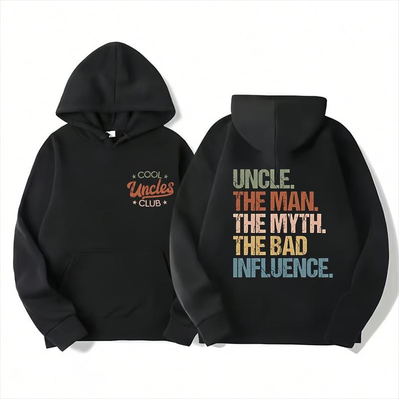 Cool Uncles Club – Der Mythos vom schlechten Einfluss – Doppelseitiges T-Shirt, Lustige Geschenke für Onkel, Bestes Onkel-Shirt aller Zeiten, Cooles Onkel-T-Shirt, Baumwoll-T-Shirt als Geschenk für Onkel 