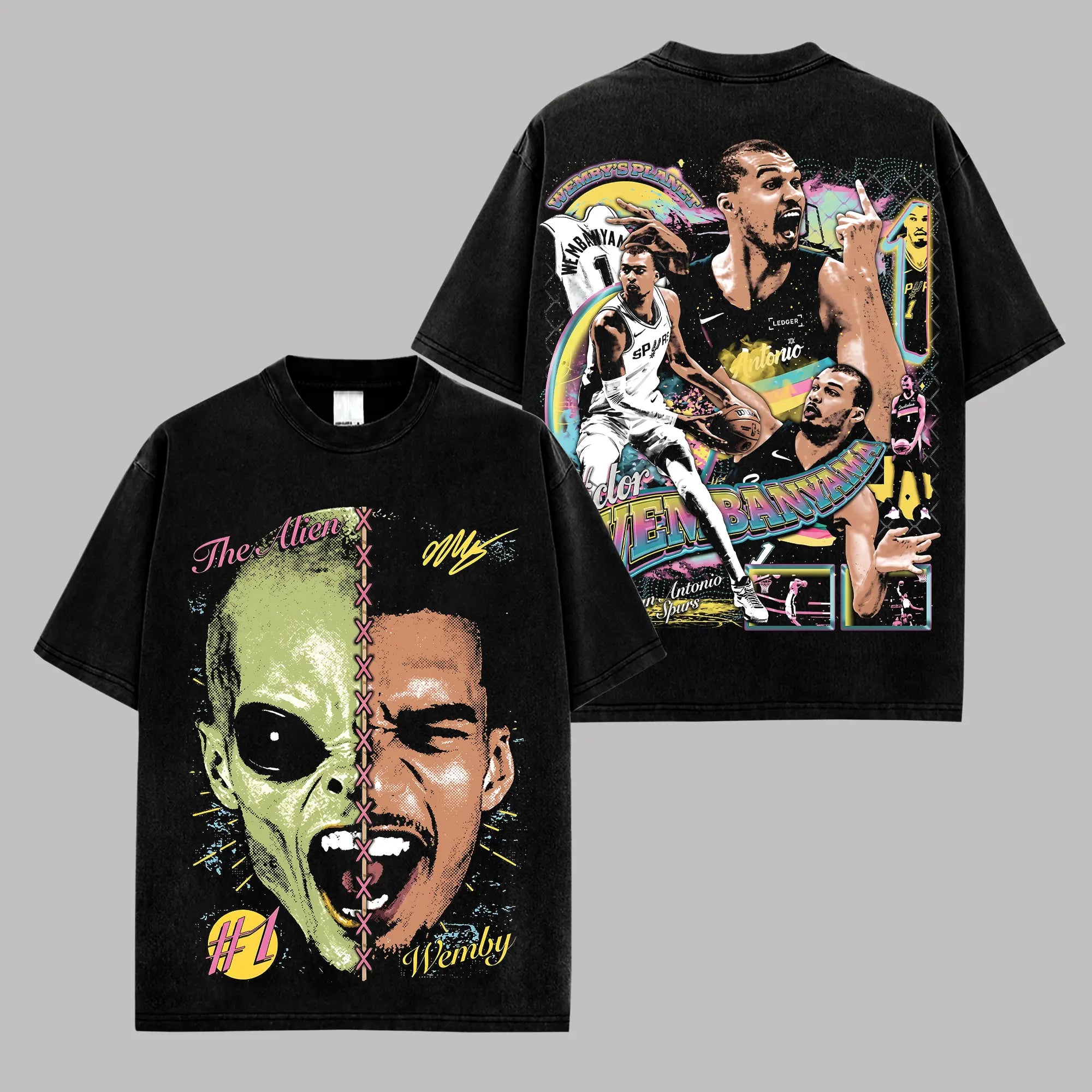 Victor Wembanyama Vintage Graphic T-Shirt - Unisex Oversized Washed Spurs Streetwear Tee