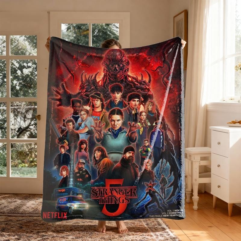 Stranger Things Season 5 Flannel Blanket, Large Soft Lightweight Warm, Perfect for Bed Sofa Office Camping Travel, Christmas Winter Gift