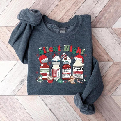 [T-Shirt or Sweatshirt] Silent Night Christmas Sweatshirt, Christmas Nurse Shirt, Medical Christmas T-Shirt, ICU Nurse Christmas Tee, Nurse Holiday Sweatshirt