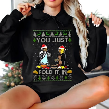 You Just Fold It In Ugly Christmas Graphic Shirt, David Rose Moira Rose Sweatshirt, Family Dinner TV Show, Schitt's Creek Tee