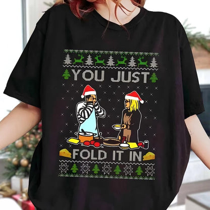 You Just Fold It In Ugly Christmas Graphic Shirt, David Rose Moira Rose Sweatshirt, Family Dinner TV Show, Schitt's Creek Tee